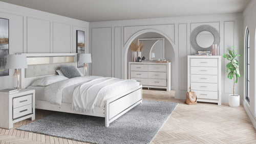 White king bed panel rails with integrated panels and slatted side frame