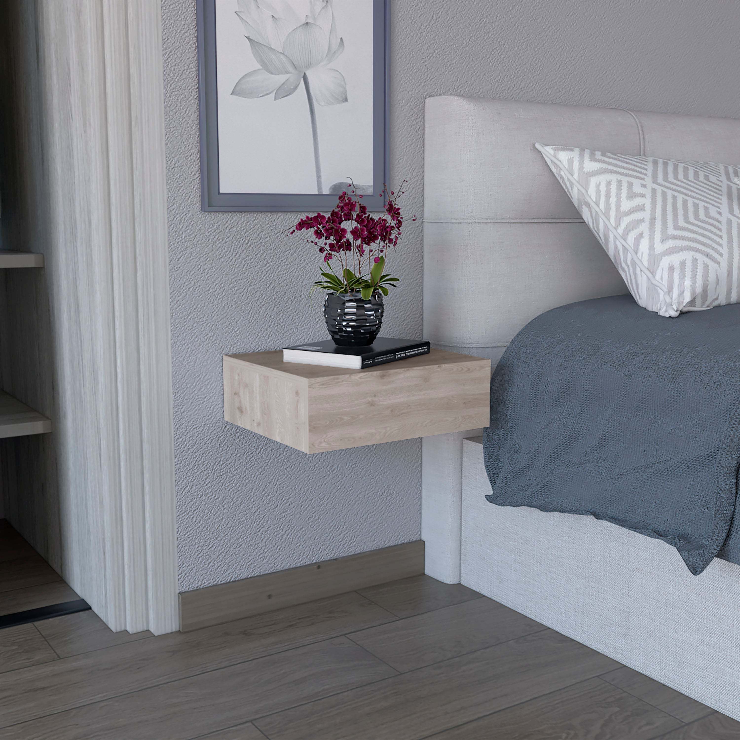Milano Floating Nightstand w/ Drawer - Light Gray