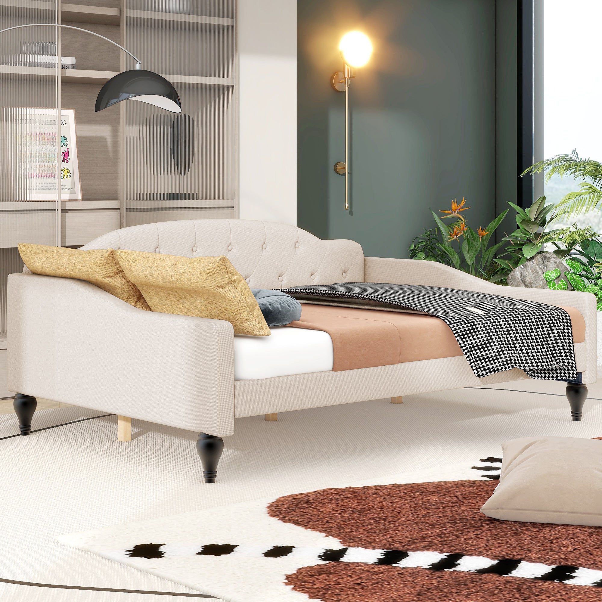 Full Size Upholstered Tufted Daybed - Beige Furniture