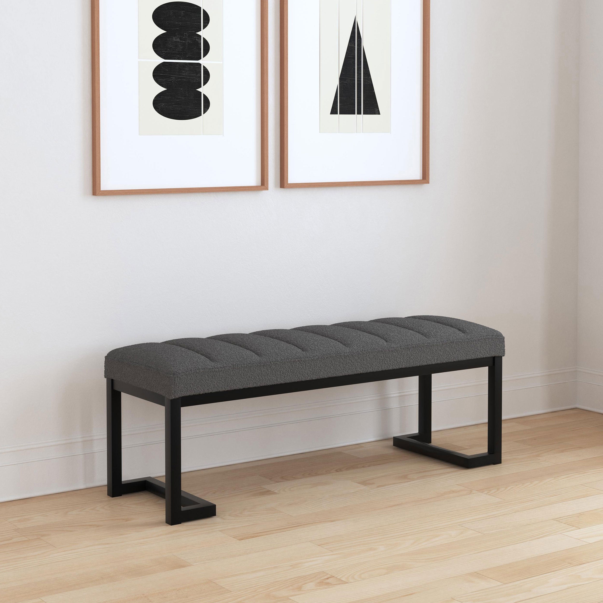 Mira Charcoal Boucle Tufted Upholstered Accent Bench