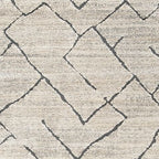 Light gray rug with navy diamond lattice pattern