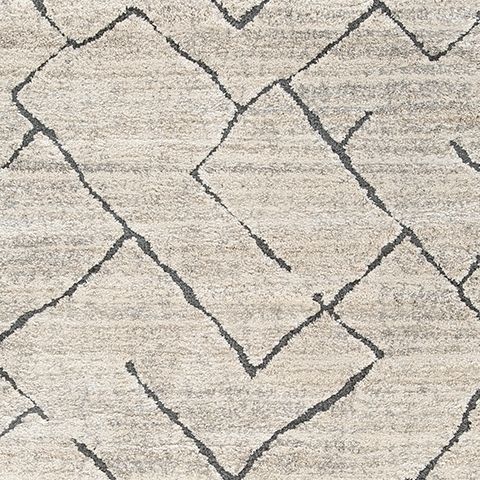 Light gray rug with navy diamond lattice pattern