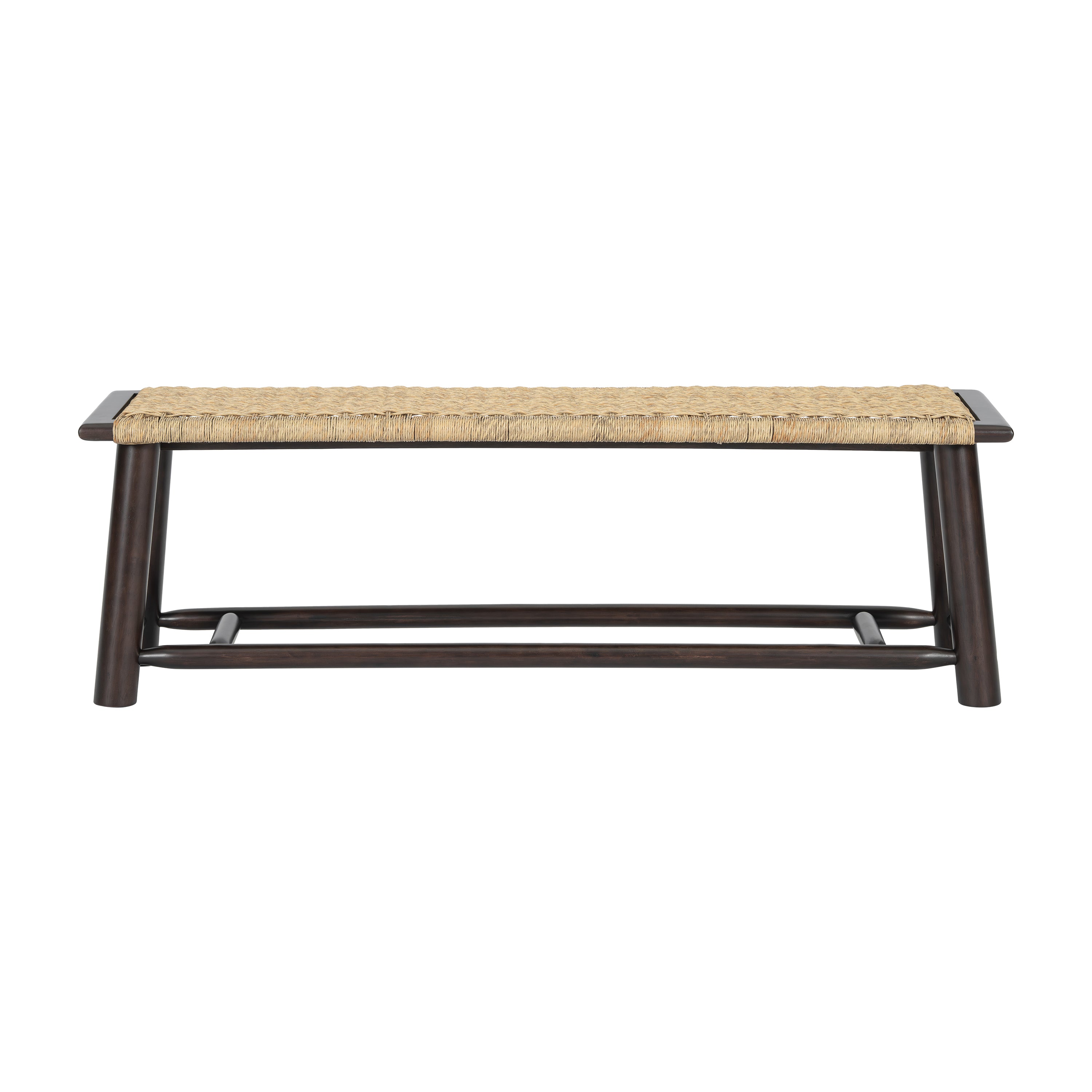 Farmhouse Modern Solid Wood Rattan Bench - 59" Indoor Outdoor