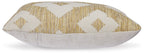 Pillow with diamond-patterned front, white backing, and trimmed edges