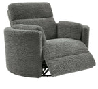 Swivel glider recliner chair in dark gray with extended leg rest and plush seat cushion