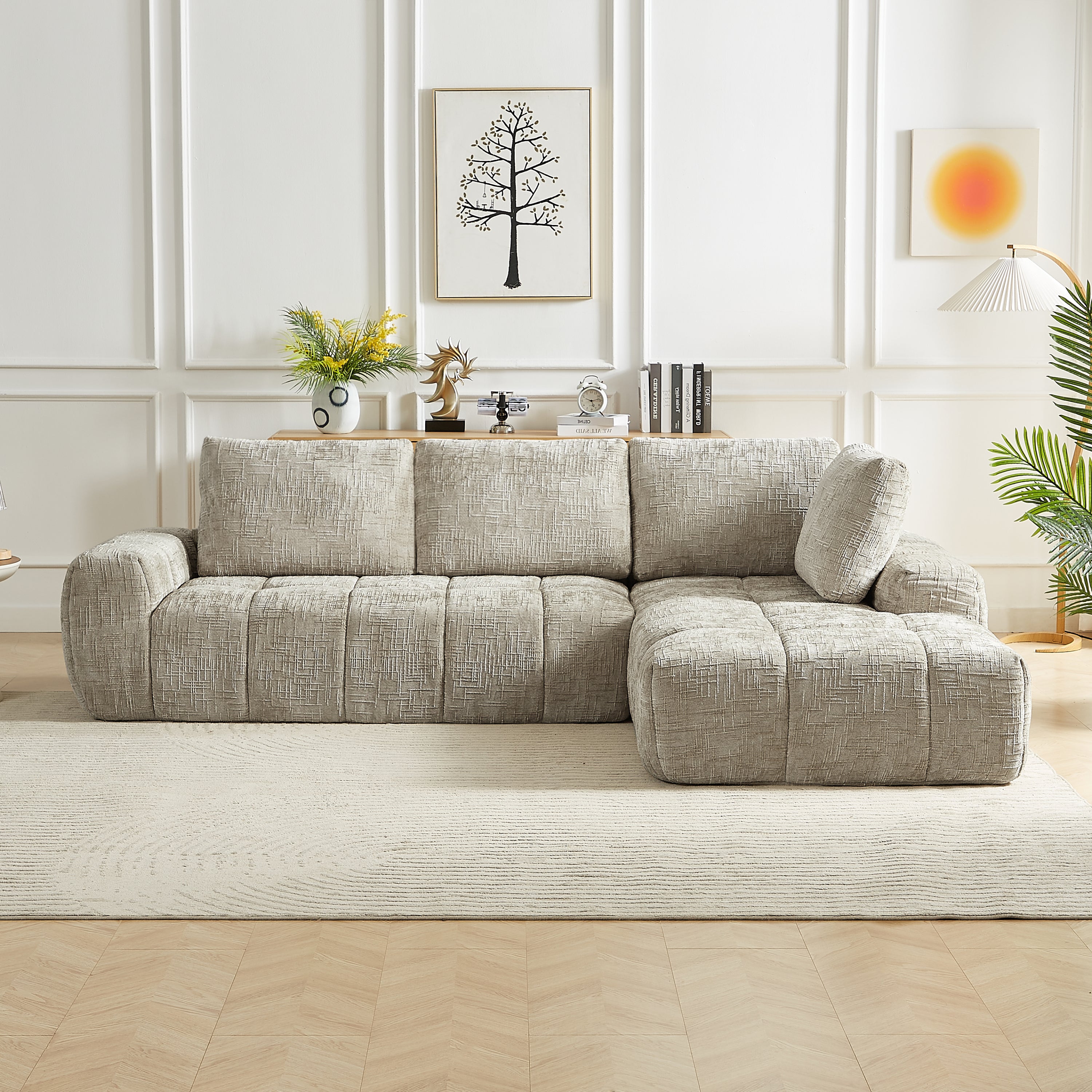 Chenille L-Shape Sectional Sleeper Sofa - No Assembly