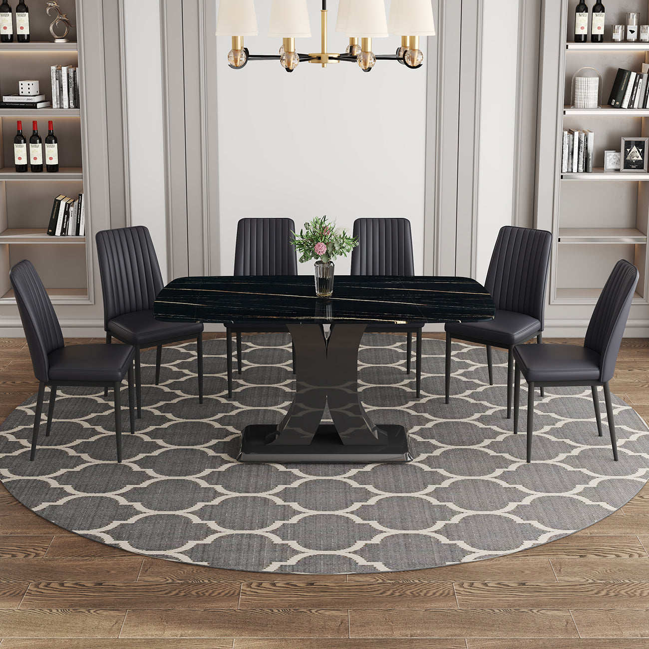 Faux Marble Dining Table Set w/ 6 Chairs