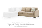 Right-arm facing almond sofa sleeper section with patterned throw pillow