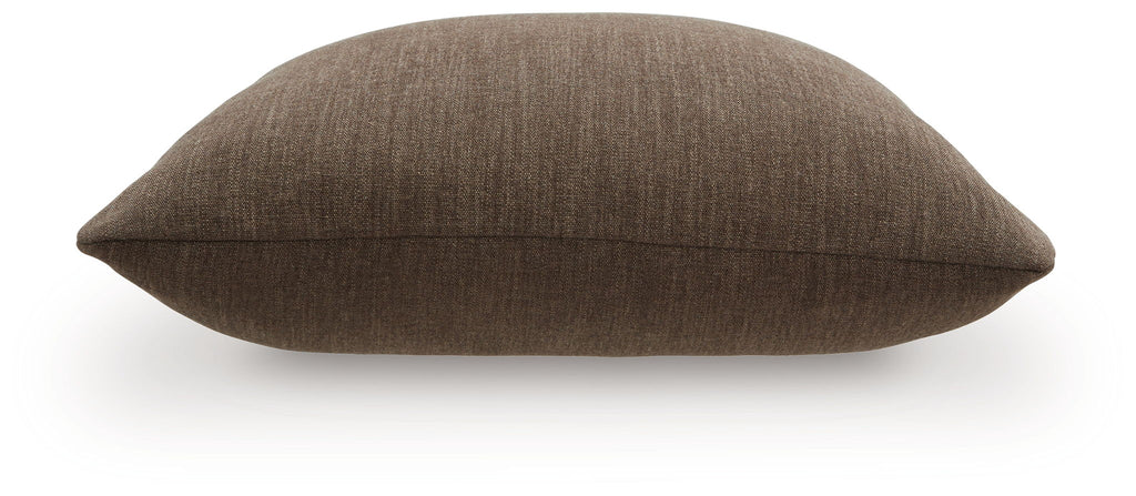 Brockbert pillow, light brown fabric with curved seam and piped edge