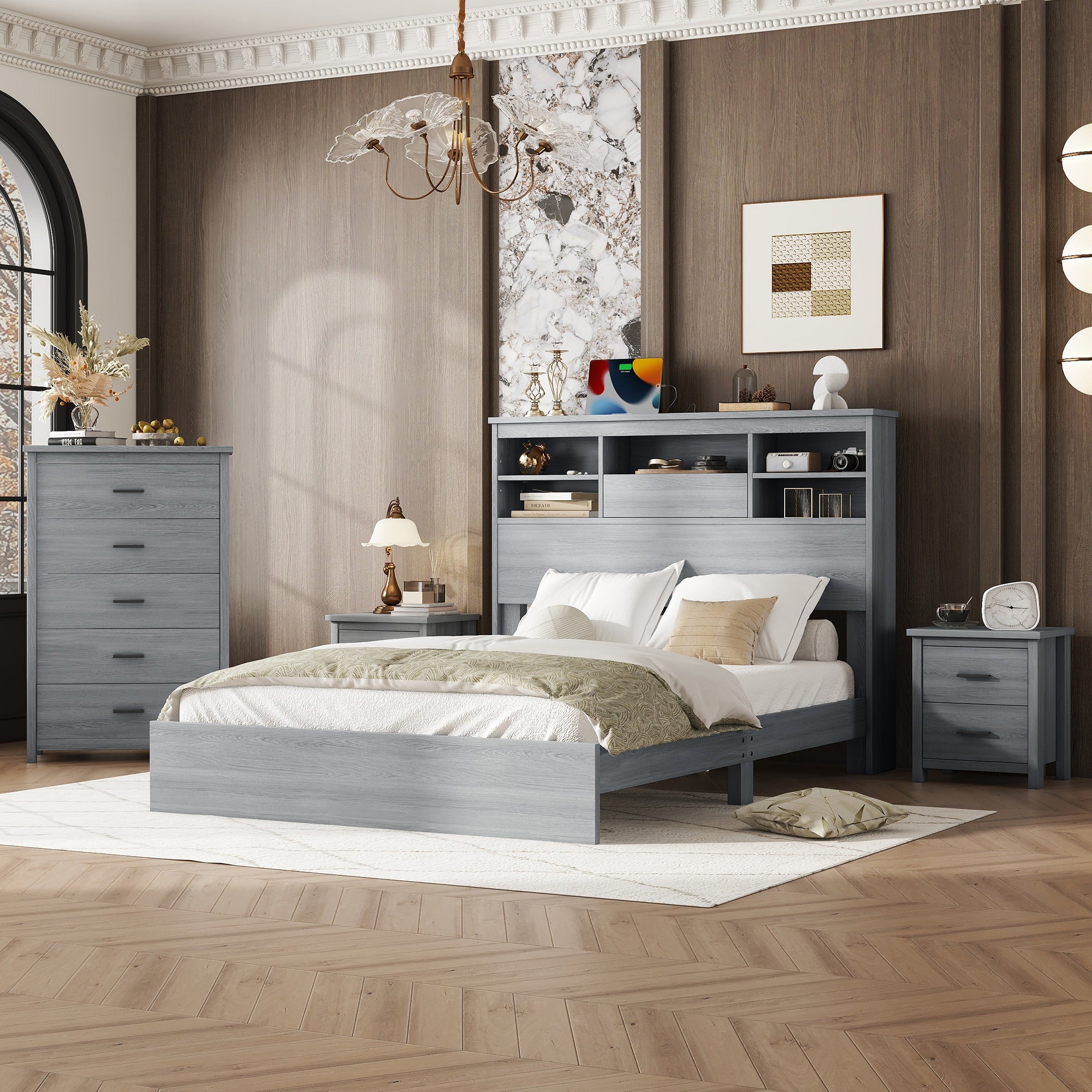 Vintage Queen Bedroom Set w/ Dresser & Nightstands