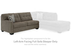 Chocolate-brown left-arm full sofa sleeper, tufted back, corner chaise