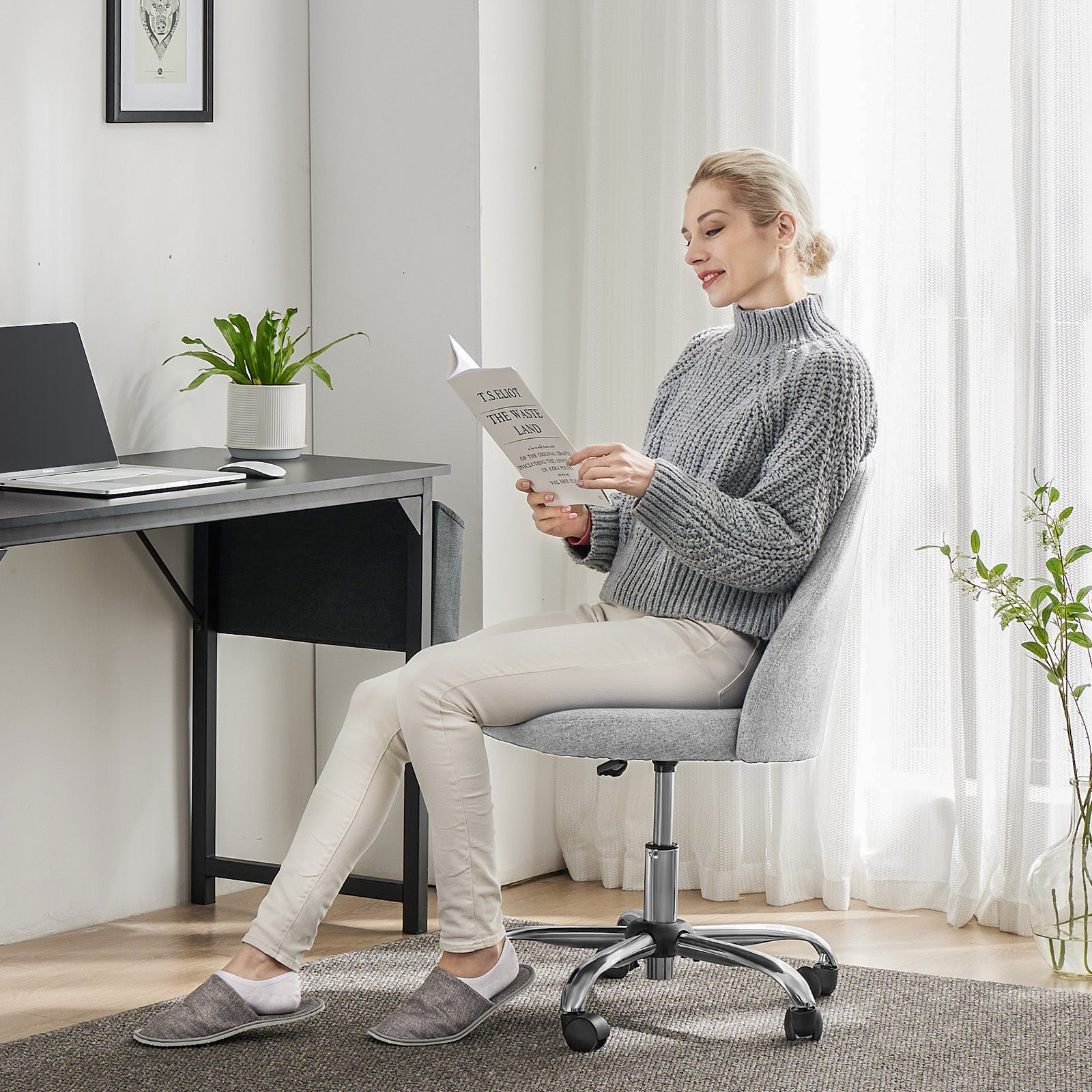 Armless Office Desk Chair - Adjustable Swivel Task Chair