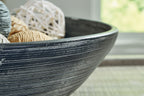 Meadie bowl, dark gray ceramic with horizontal texture lines