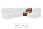 Caramel armless chair section with cushioned back and seat, no armrests