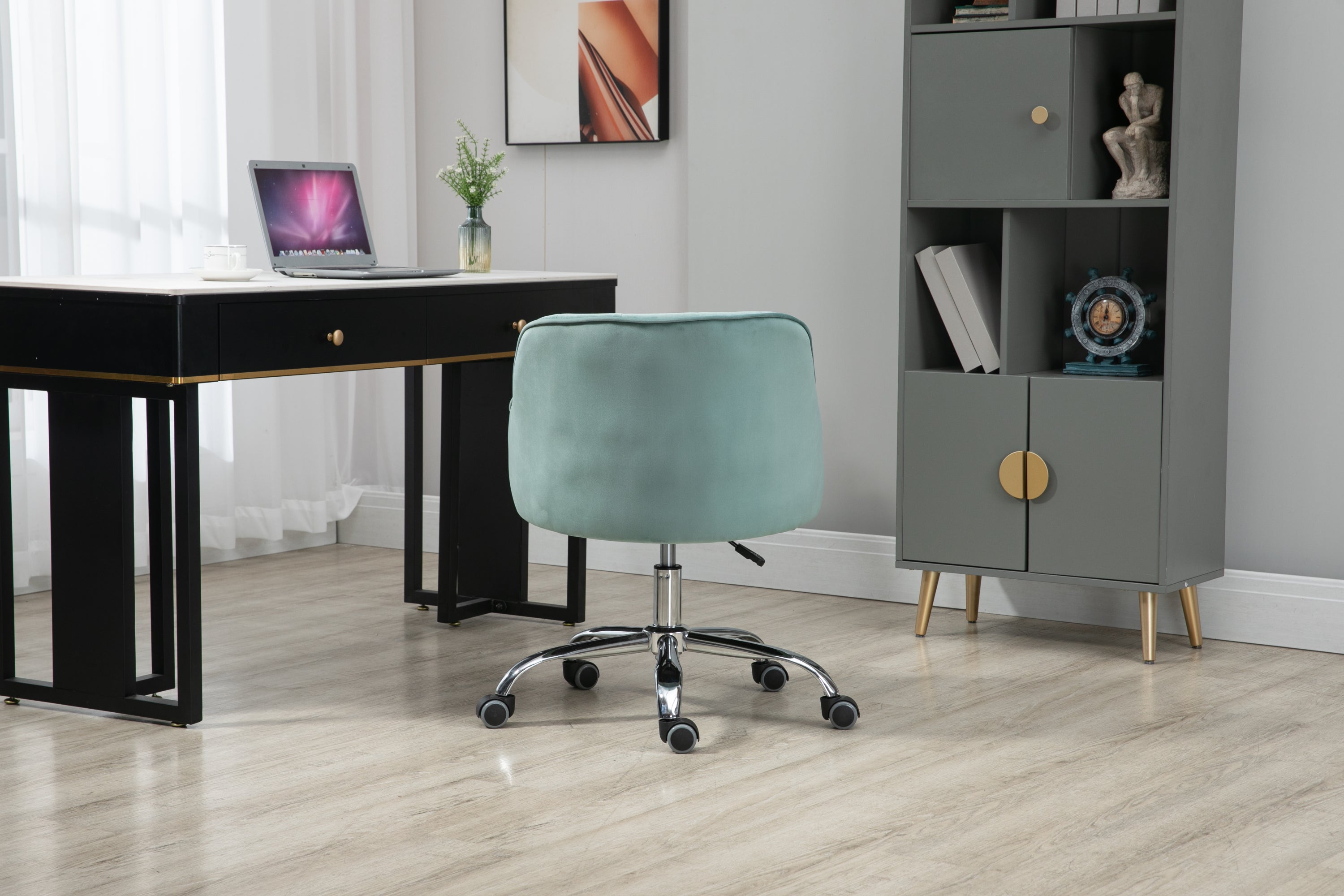 Velvet Swivel Home Office Desk Chair- Mint Green