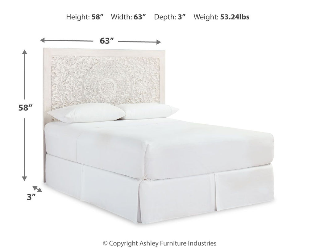Whitewash queen panel headboard with upholstered white bed frame and side rails