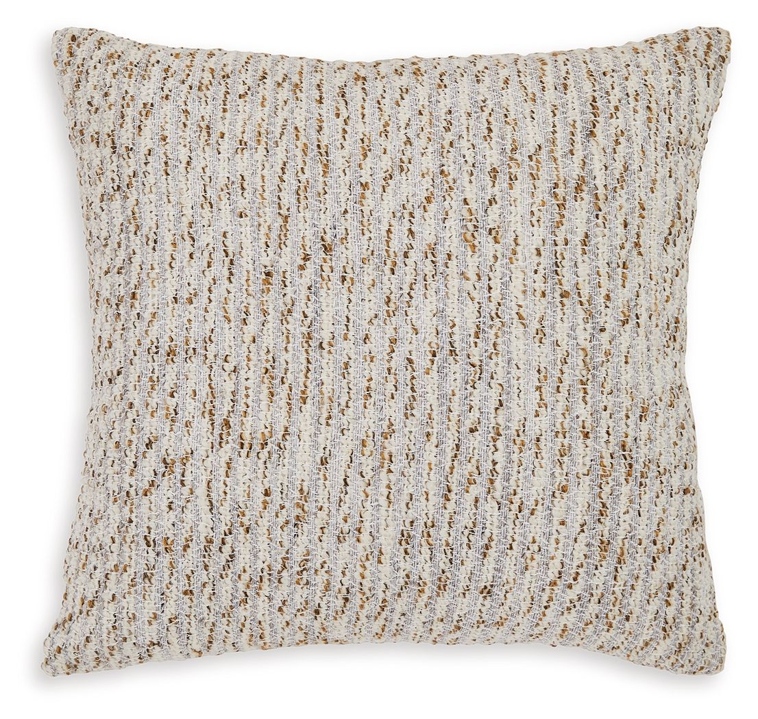 Abler beige textured pillow with speckled woven fabric and stitched edges