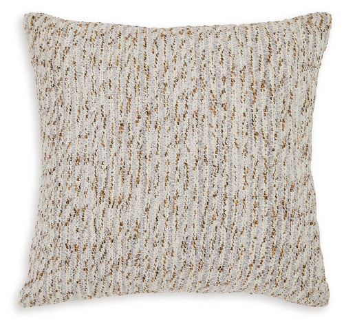 Abler beige textured pillow with speckled woven fabric and stitched edges