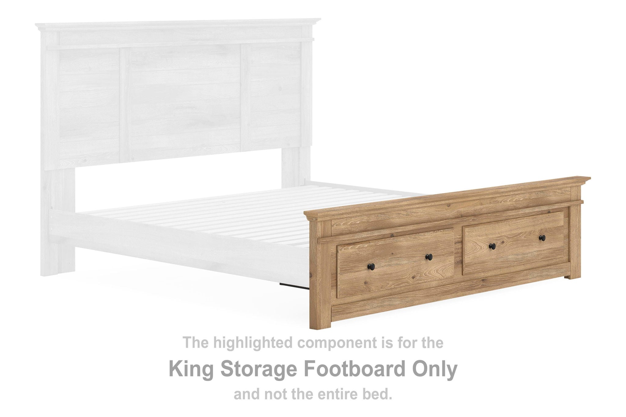 Tan king storage footboard with four knob accents