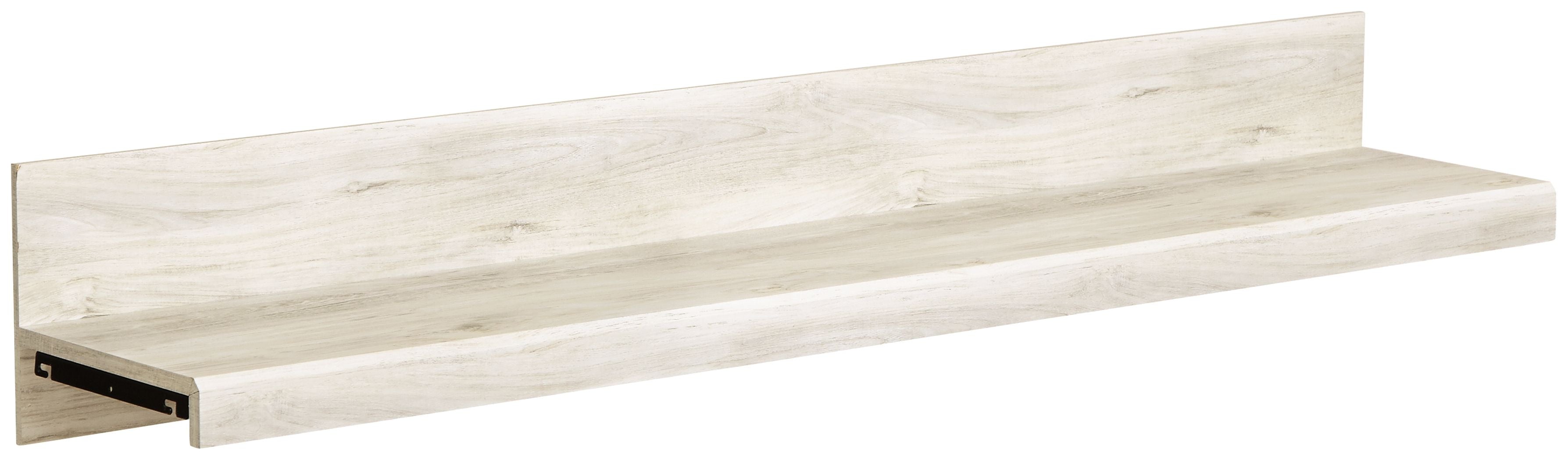 Whitewash wood bridge shelf with open center and black support brackets