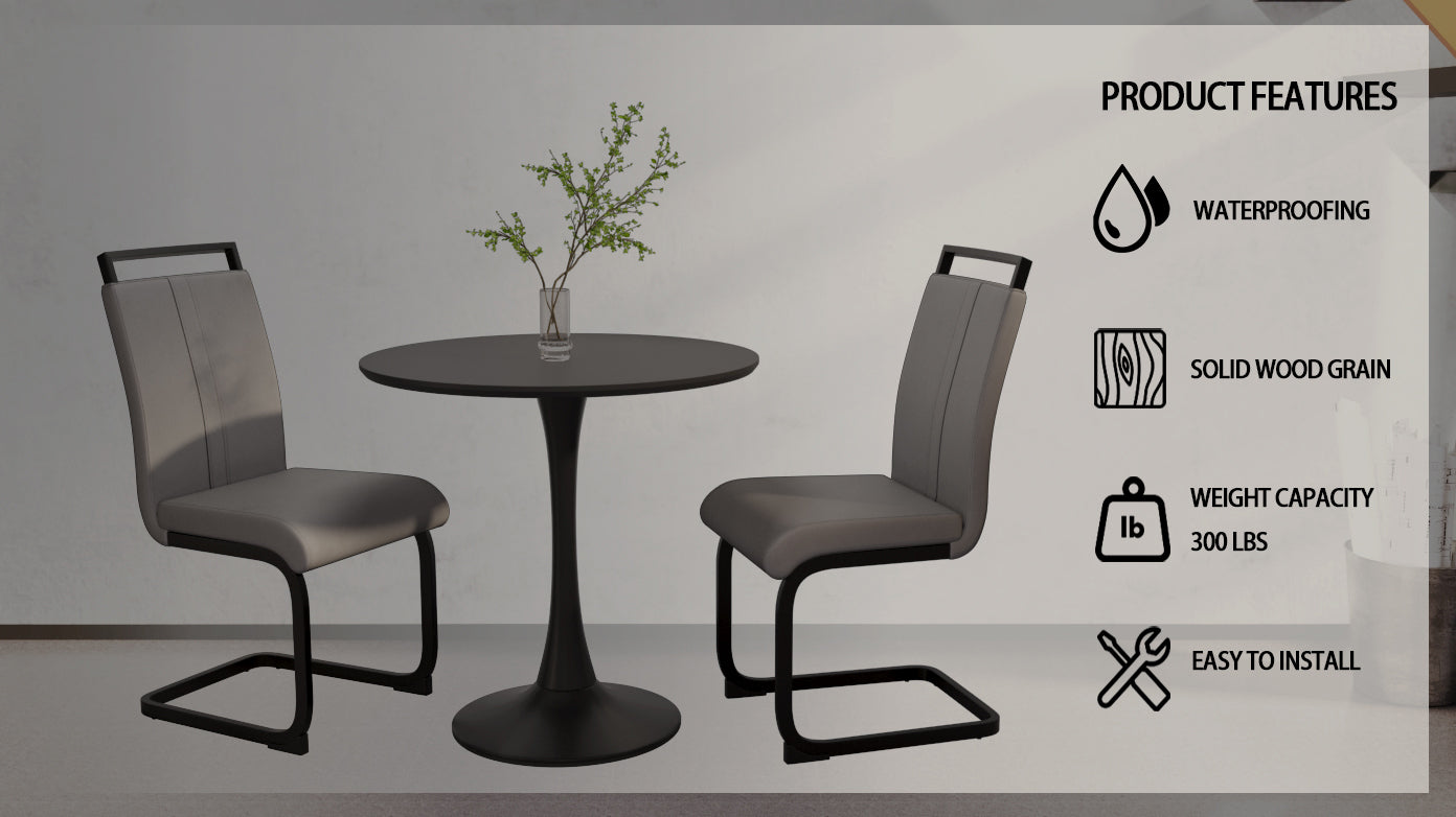 Round Tulip Dining Table Set, 31.5" Black w/ 2 Chairs