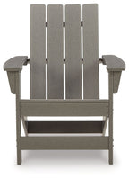 Gray Adirondack chair with slatted back and arm supports, front view