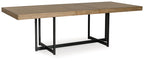 Rectangular light brown dining extension table with black metal base