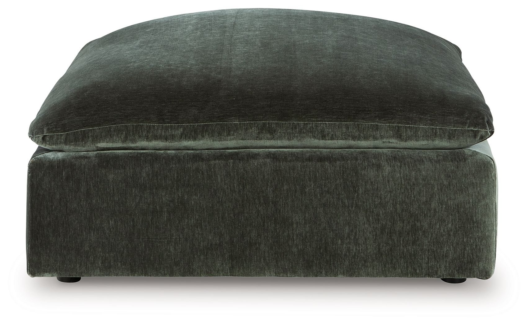 Jade green upholstered accent ottoman with rounded top and cushioned base