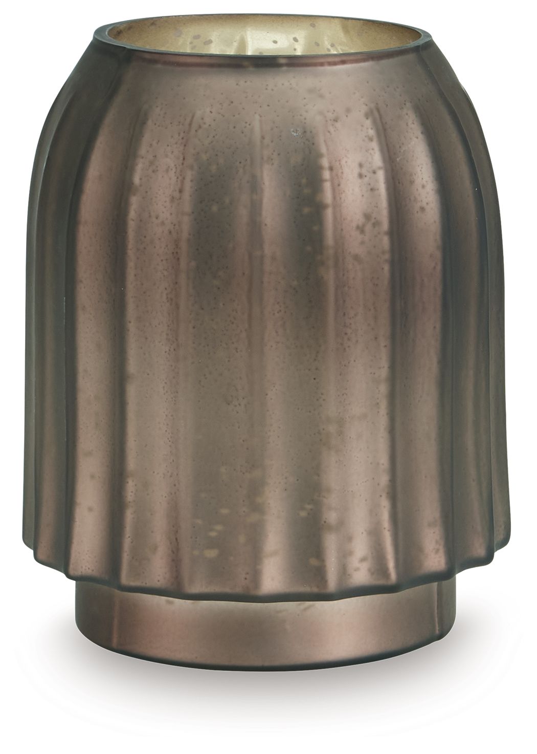 Metal vase, dark bronze, fluted sides, wide round opening and rounded base