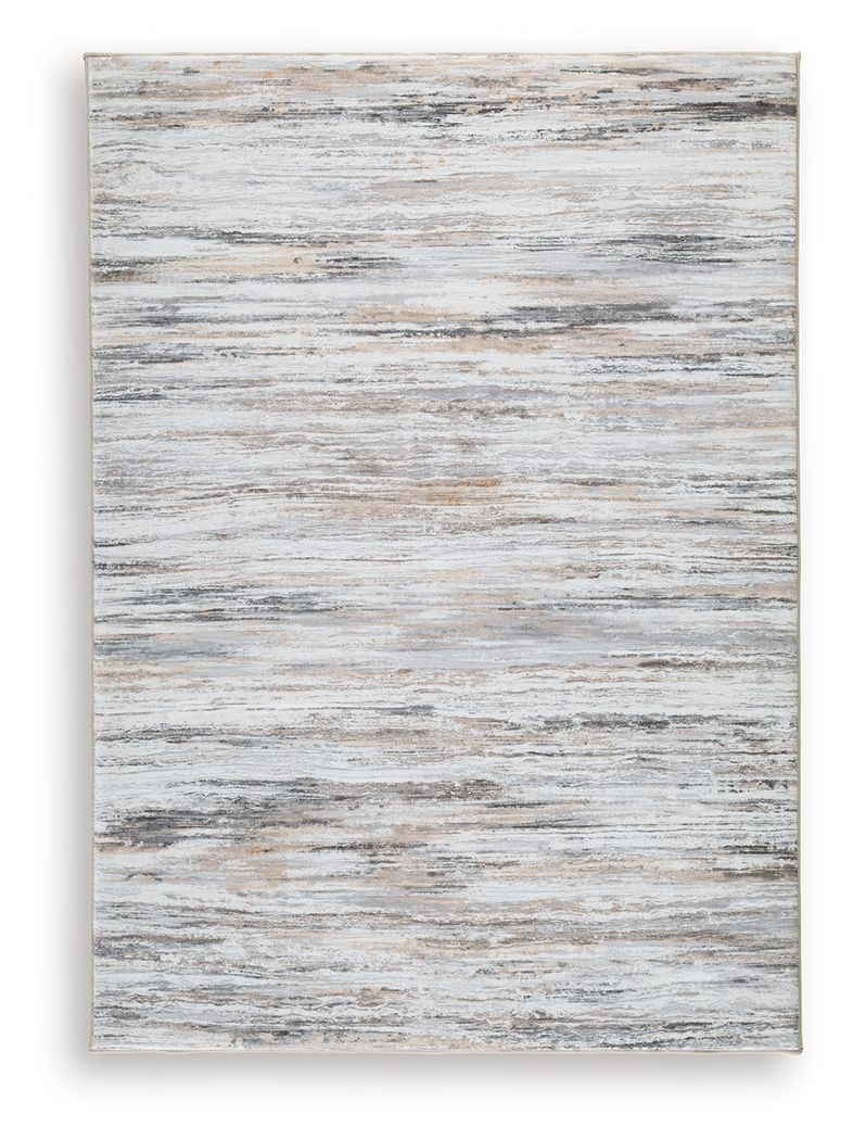 Nace rug with layered cream, gray, and dark brown linear texture pattern