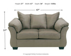Darcy stationary loveseat in light gray with rolled arms and two seat cushions