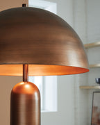 Metal dome shade lamp with bronze finish and cylindrical stem
