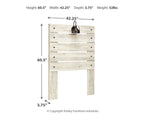 Beige panel headboard front view with height and width diagram