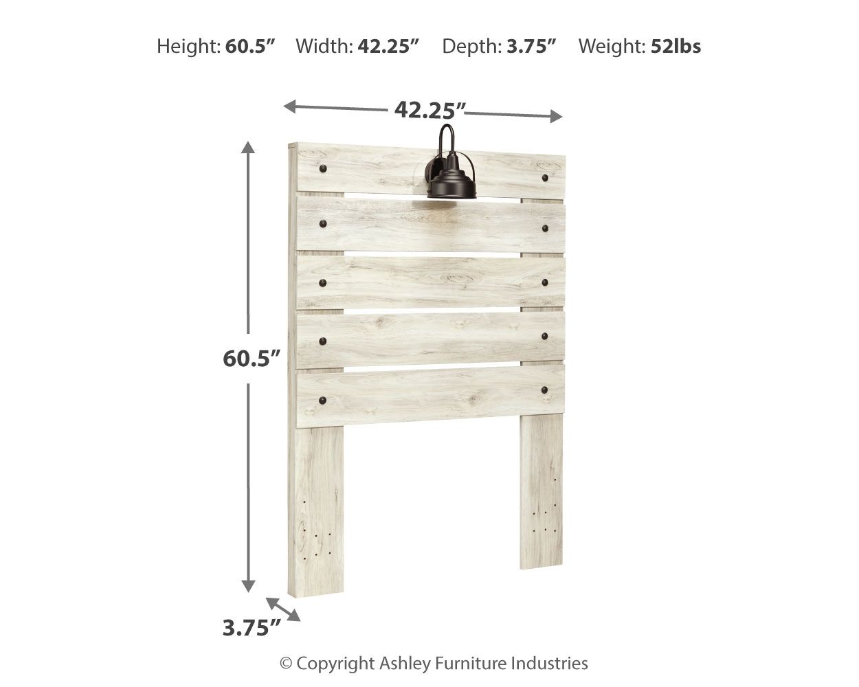 Beige panel headboard front view with height and width diagram