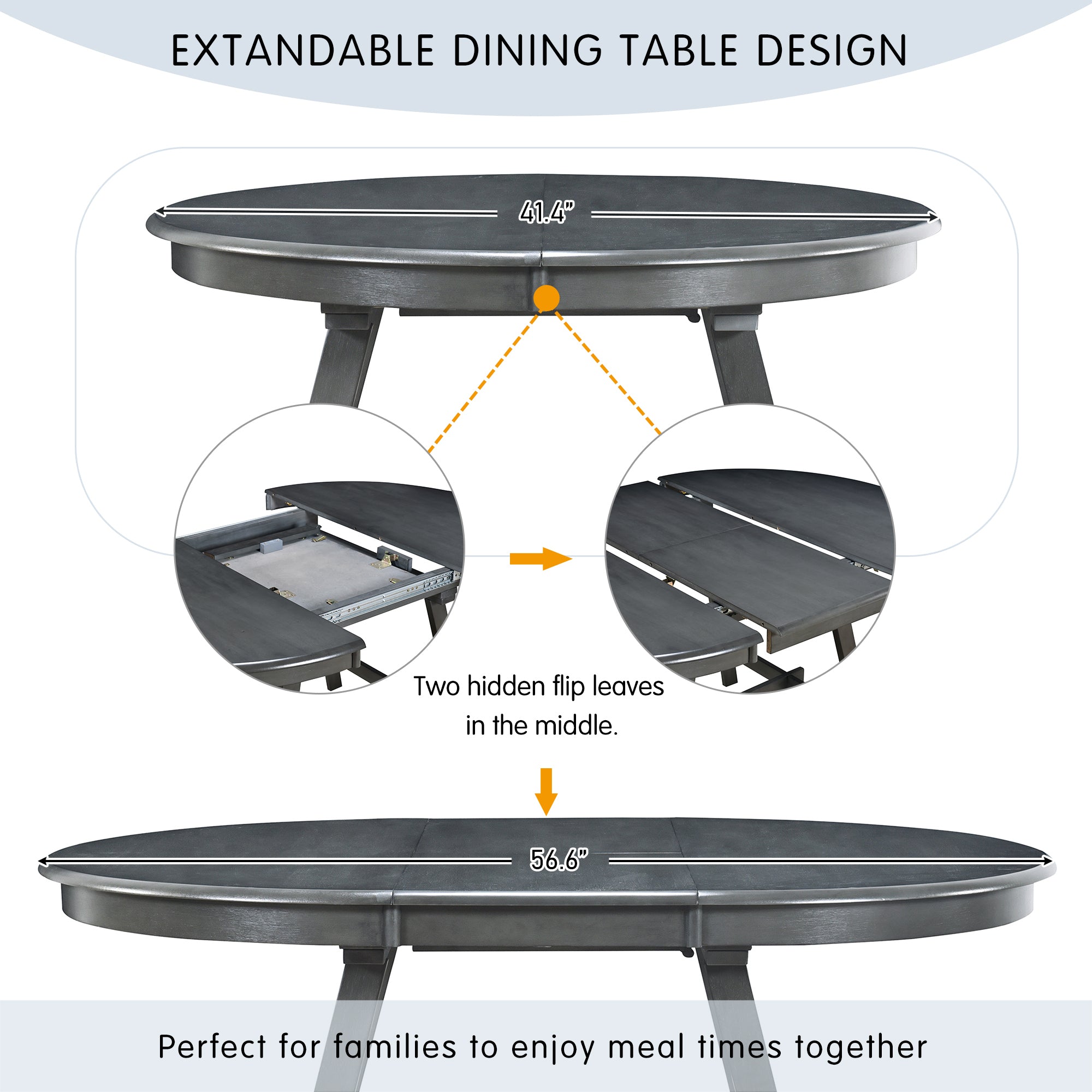 5-Piece Round Extendable Dining Table Set (Gray)