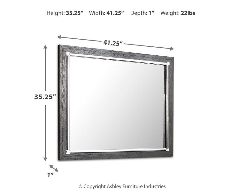 Gray rectangular bedroom mirror, 35.25" high, 41.25" wide