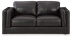 Amiata onyx loveseat, dark leather-look with two seat cushions and square arms