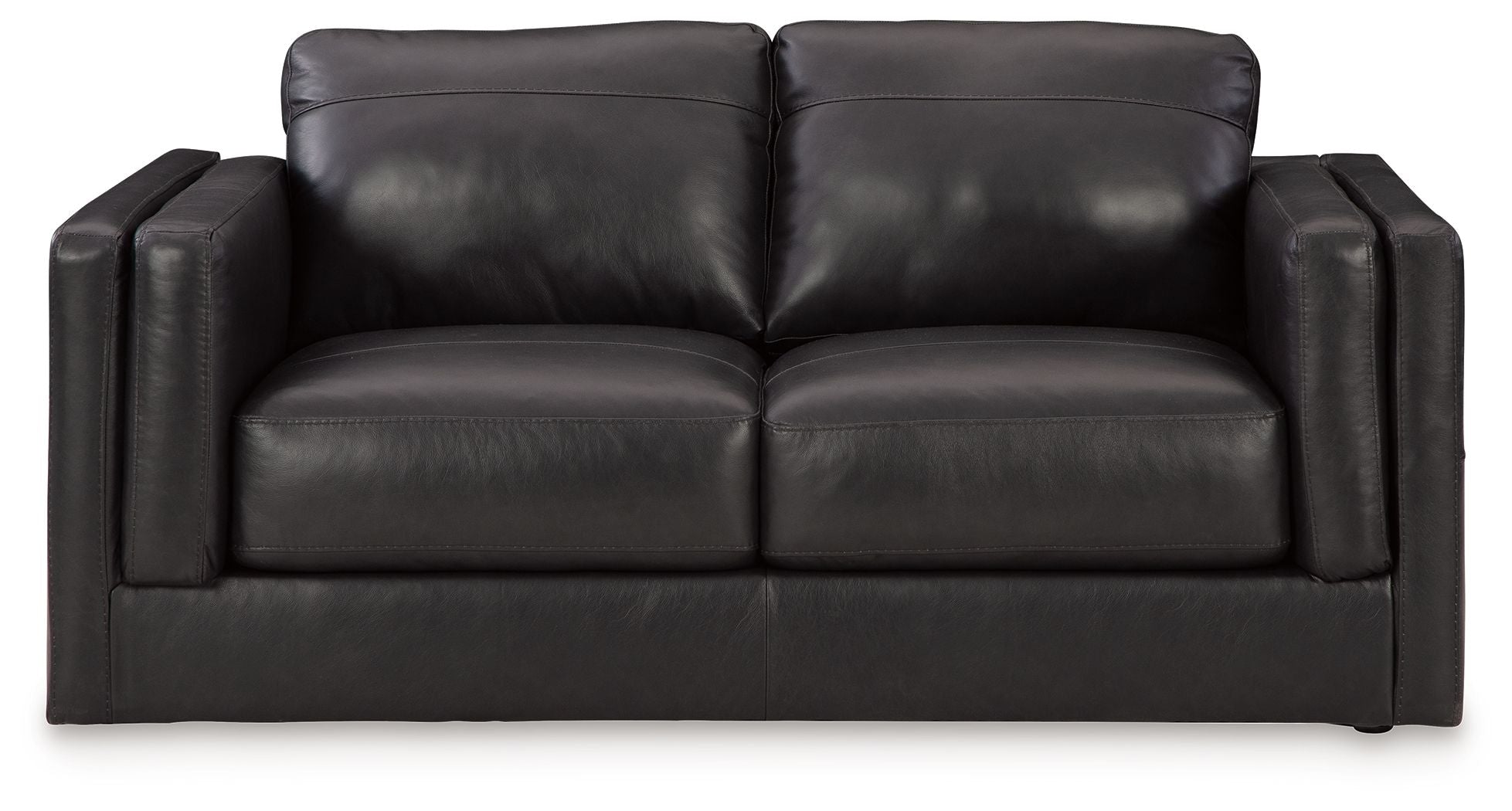 Amiata onyx loveseat, dark leather-look with two seat cushions and square arms