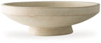 Antique beige ceramic bowl with wide shallow shape and smooth rim