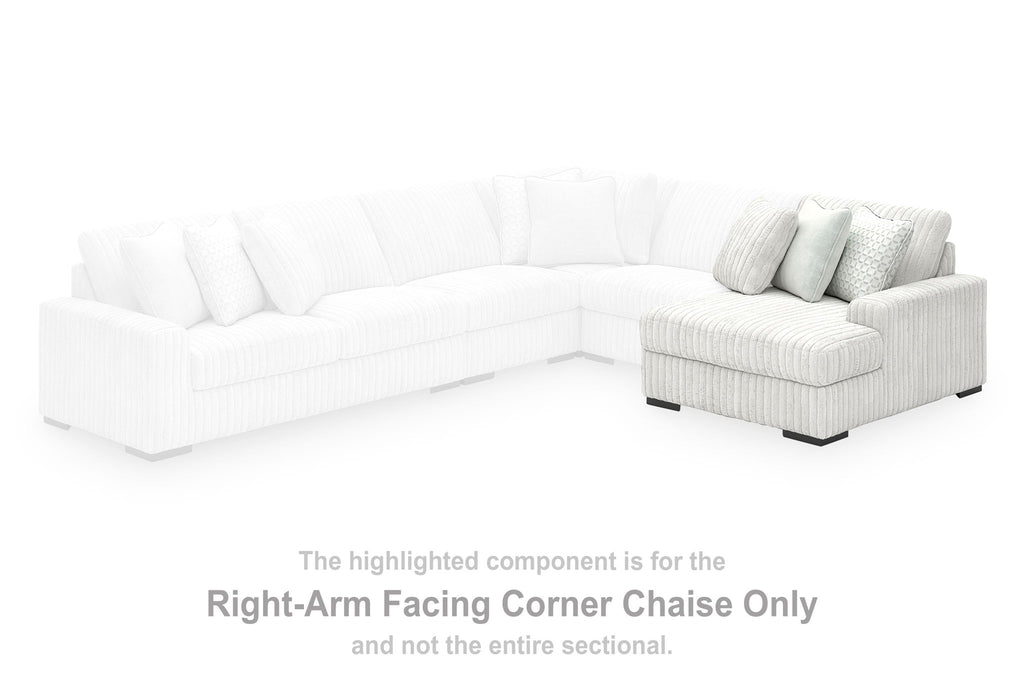 Light gray right-arm corner chaise sofa with ribbed upholstery