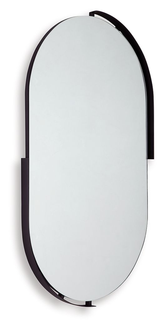 Arched oval accent mirror with slim black frame and reflective glass surface
