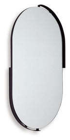 Arched oval accent mirror with slim black frame and reflective glass surface