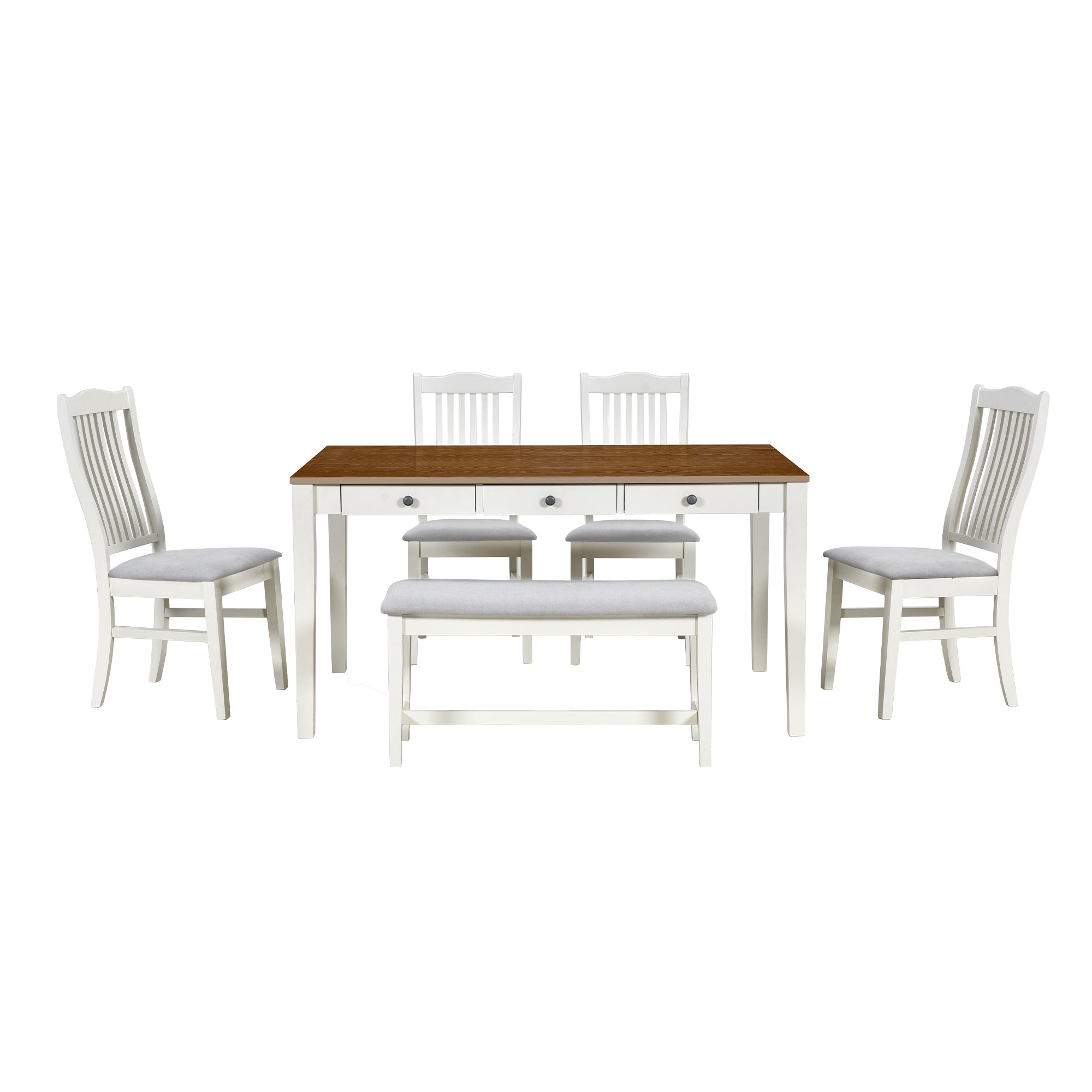 Mid-Century 6-Pc Dining Set w/ Bench - Butter Milk