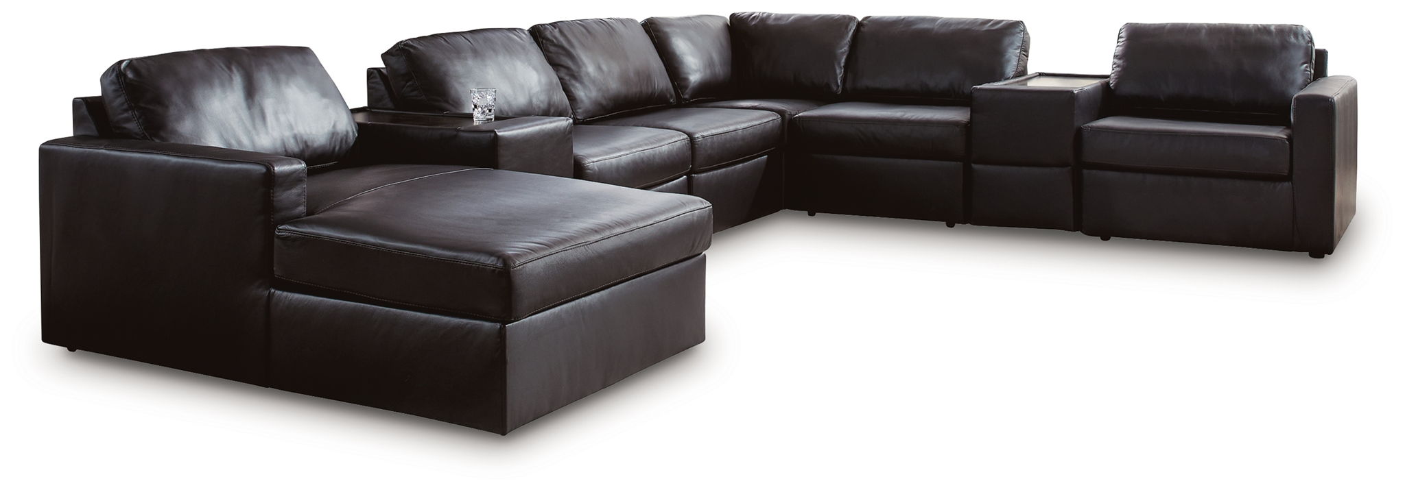 Black sectional sofa with chaise and padded back cushions