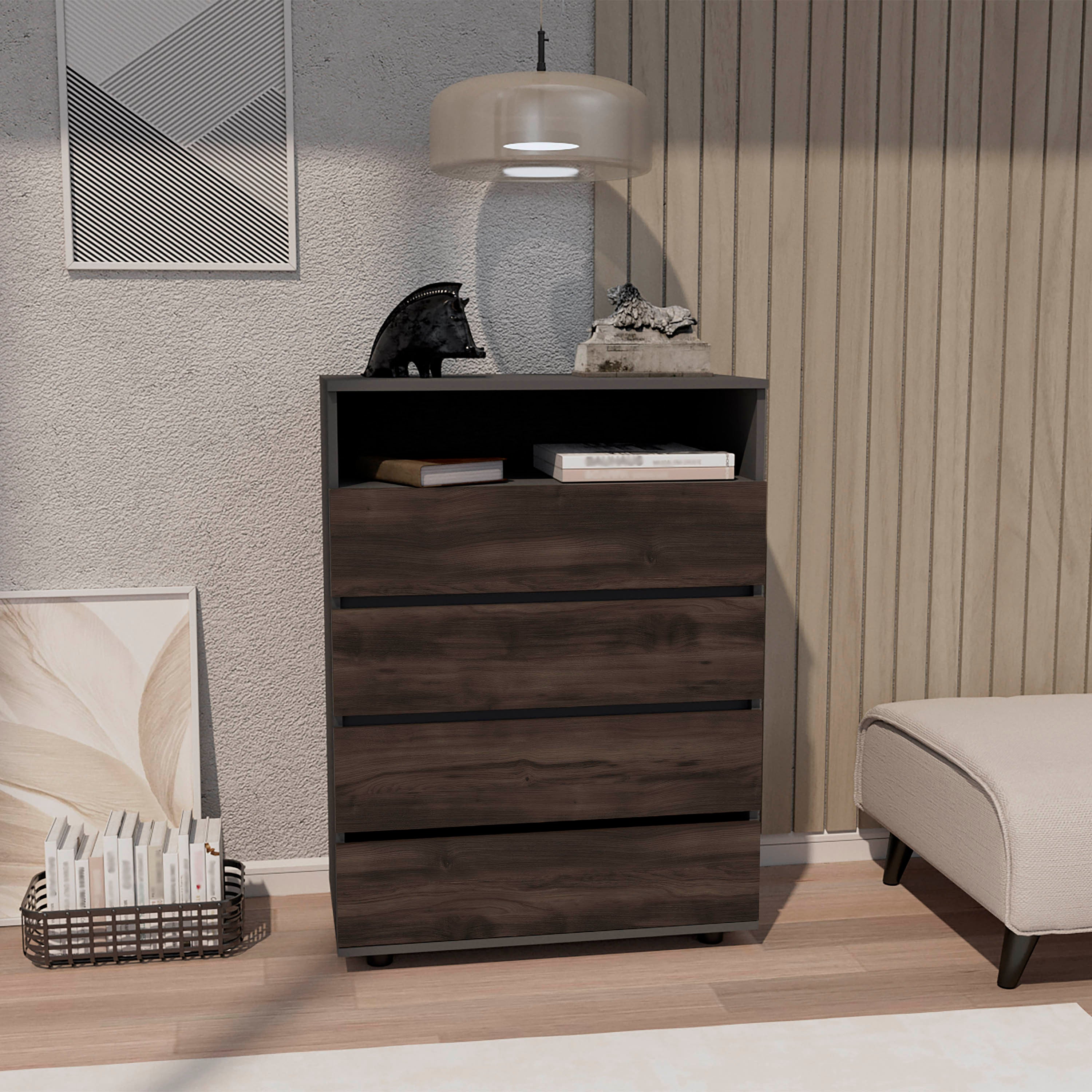 Alpine 4-Drawer Dresser - Matt Grey Modern Storage