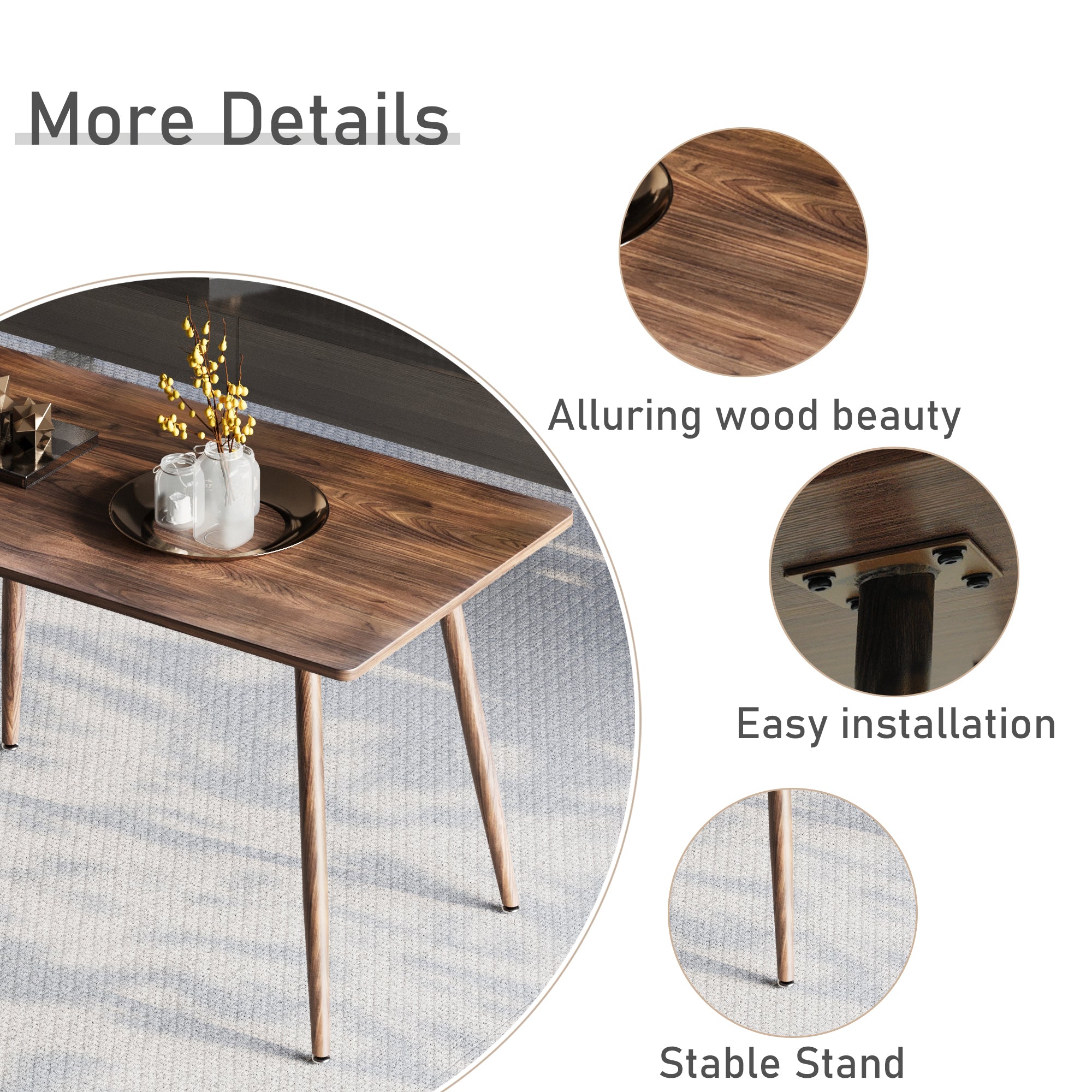 Modern Dining Table & 4 Chairs Set - 47"
