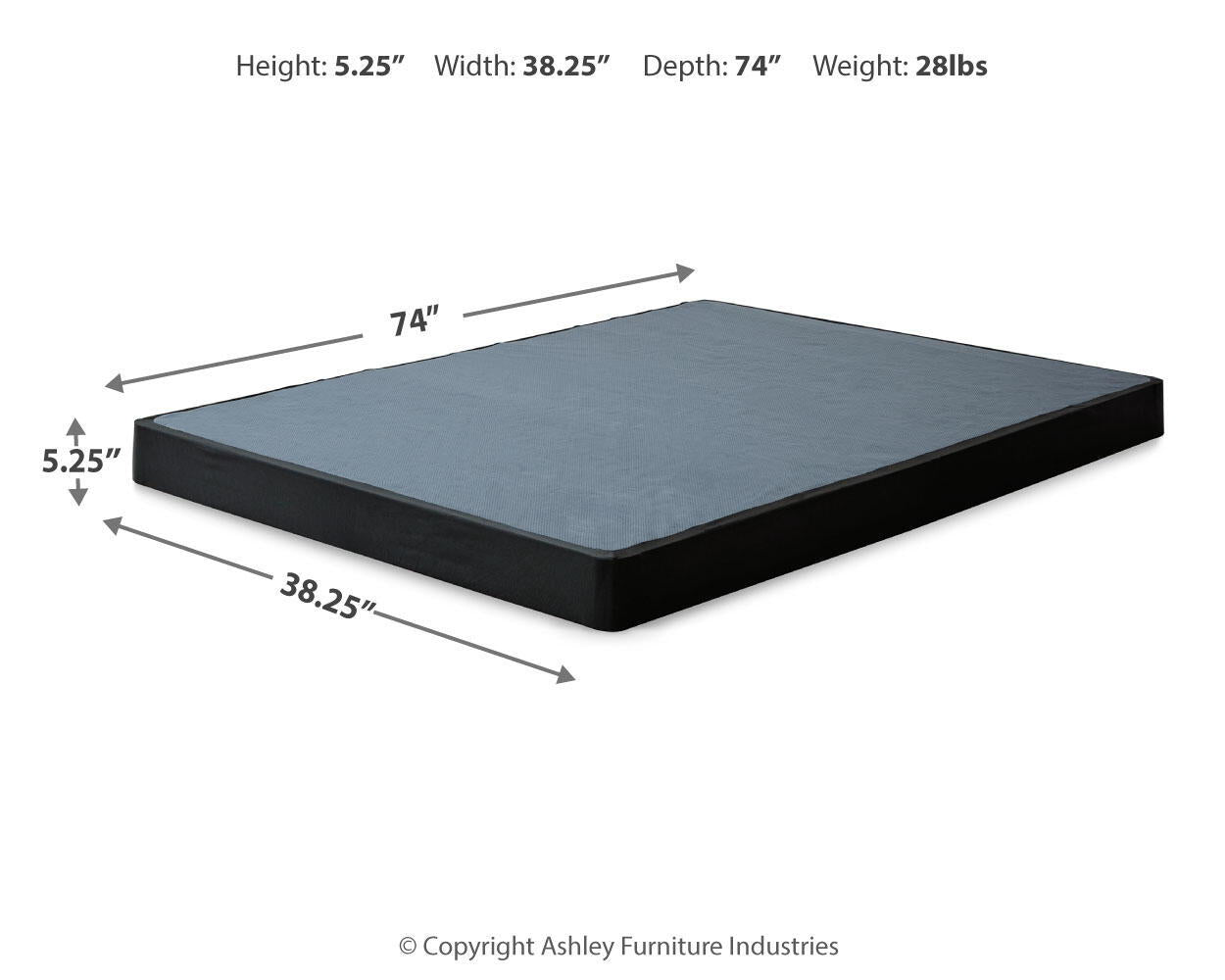 Low-profile foundation mattress, blue-gray surface and black perimeter base
