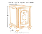 Outlined side end table with inset mirror door; height 26" width 18" depth 24"