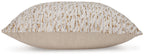 Abler beige textured pillow with solid reverse, shown in side view