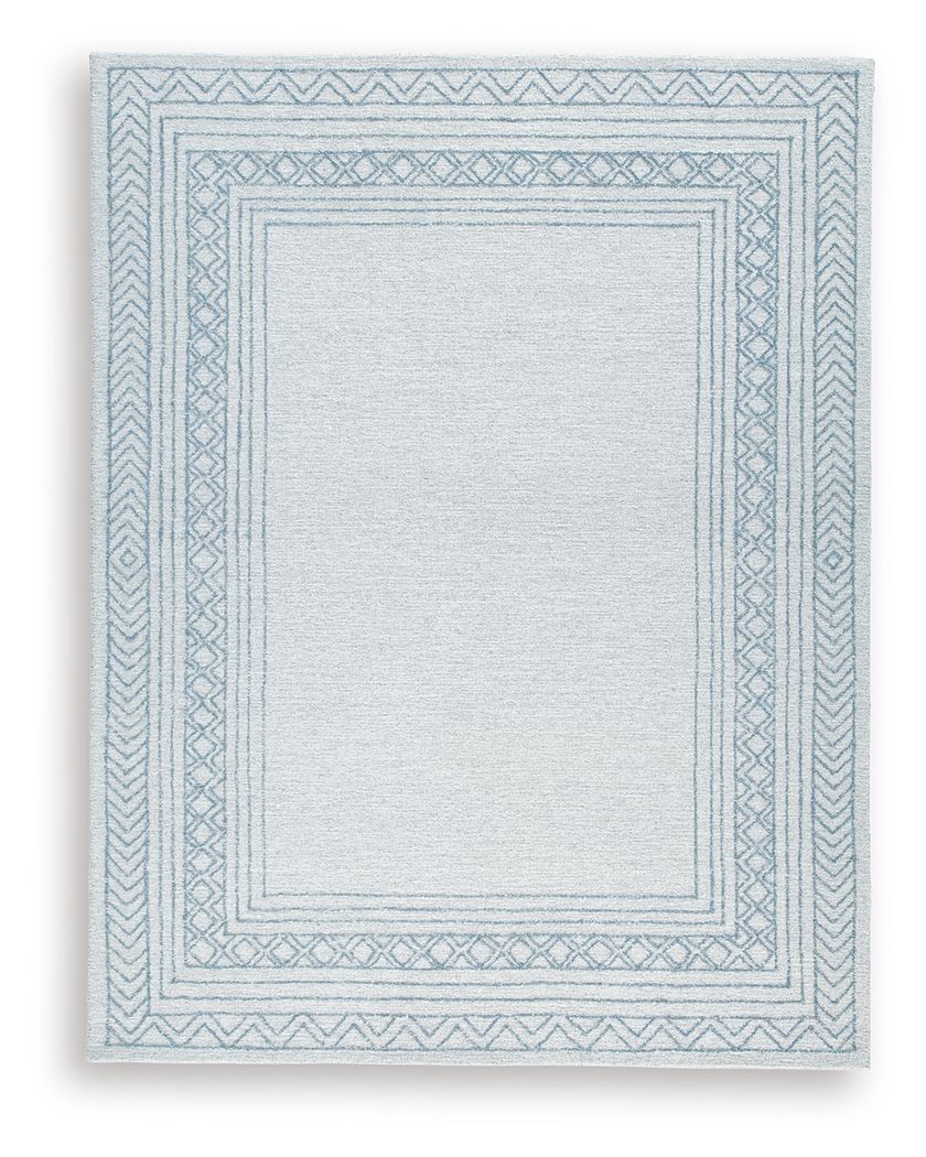Blue Azelhurst rug with geometric border and center medallion